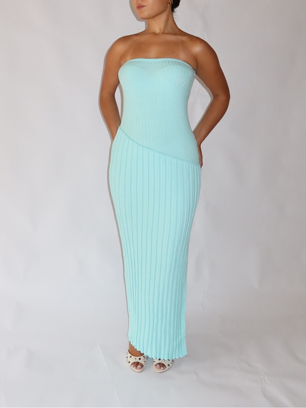 NWT Strapless Ribbed Maxi Dress in Aqua